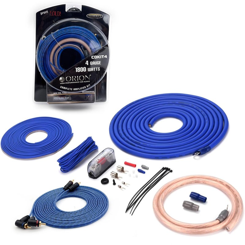 ORION Cobalt COKIT4 Complete Amp Wiring Kit | 4-Gauge Wire, 1800W, High Current Amplifier Wiring Kit, DIY Installation Cables, Includes Fuse Holder, Speaker Wire, RCA Cable - Image 1